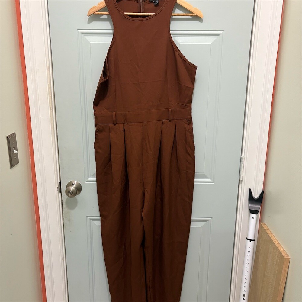 PrettyLittleThing Jumpsuit Womens Size 14 Rust Brown Sleeveless Wide-Leg